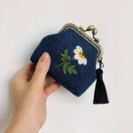 Quince Fables Daisy Embroidered Denim Coin Purse