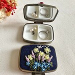 Quince Fables Floral Embroidered Rectangle Mini Jewelry Box with Mirror