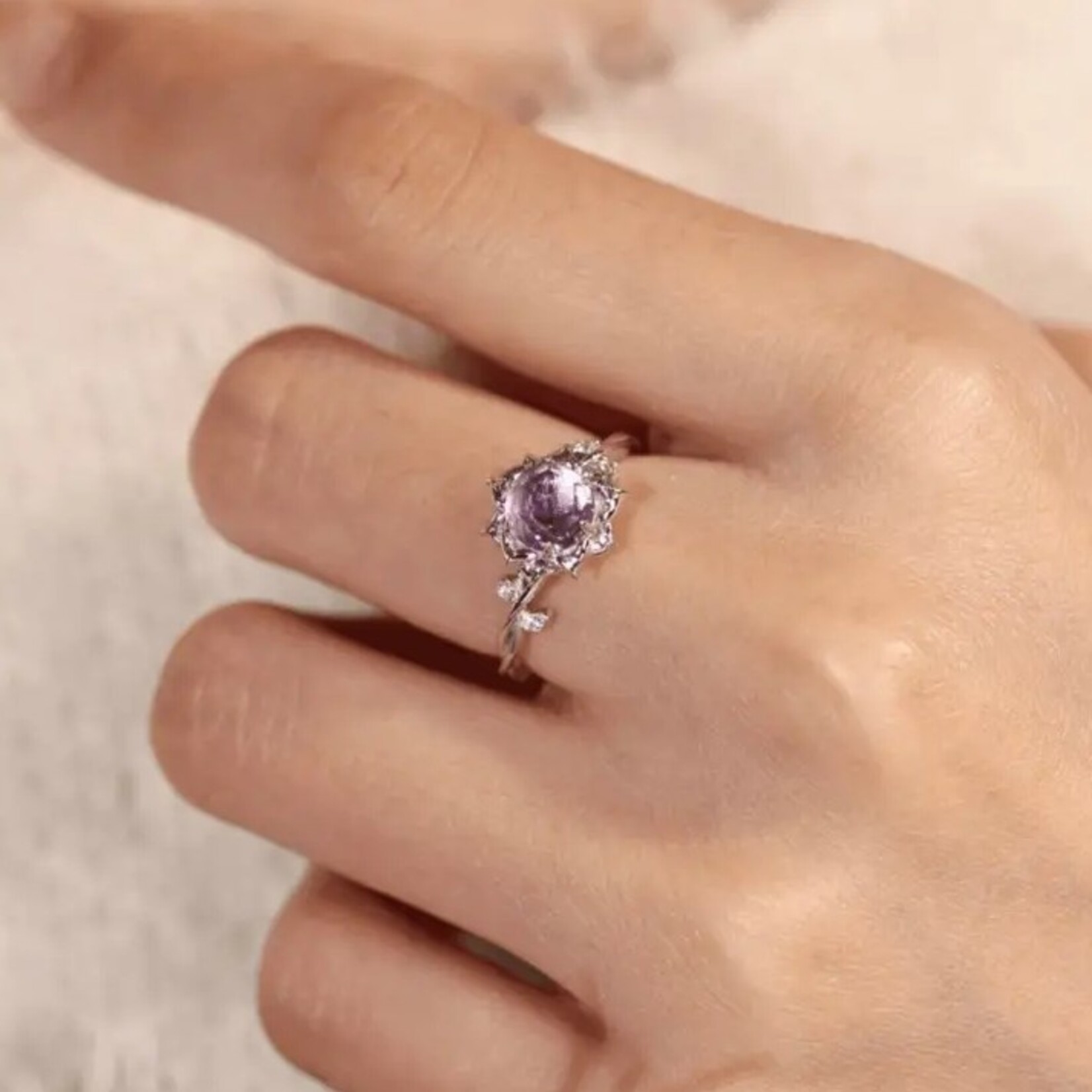 *Moonflower Amethyst Ring · White Gold Vermeil · 6