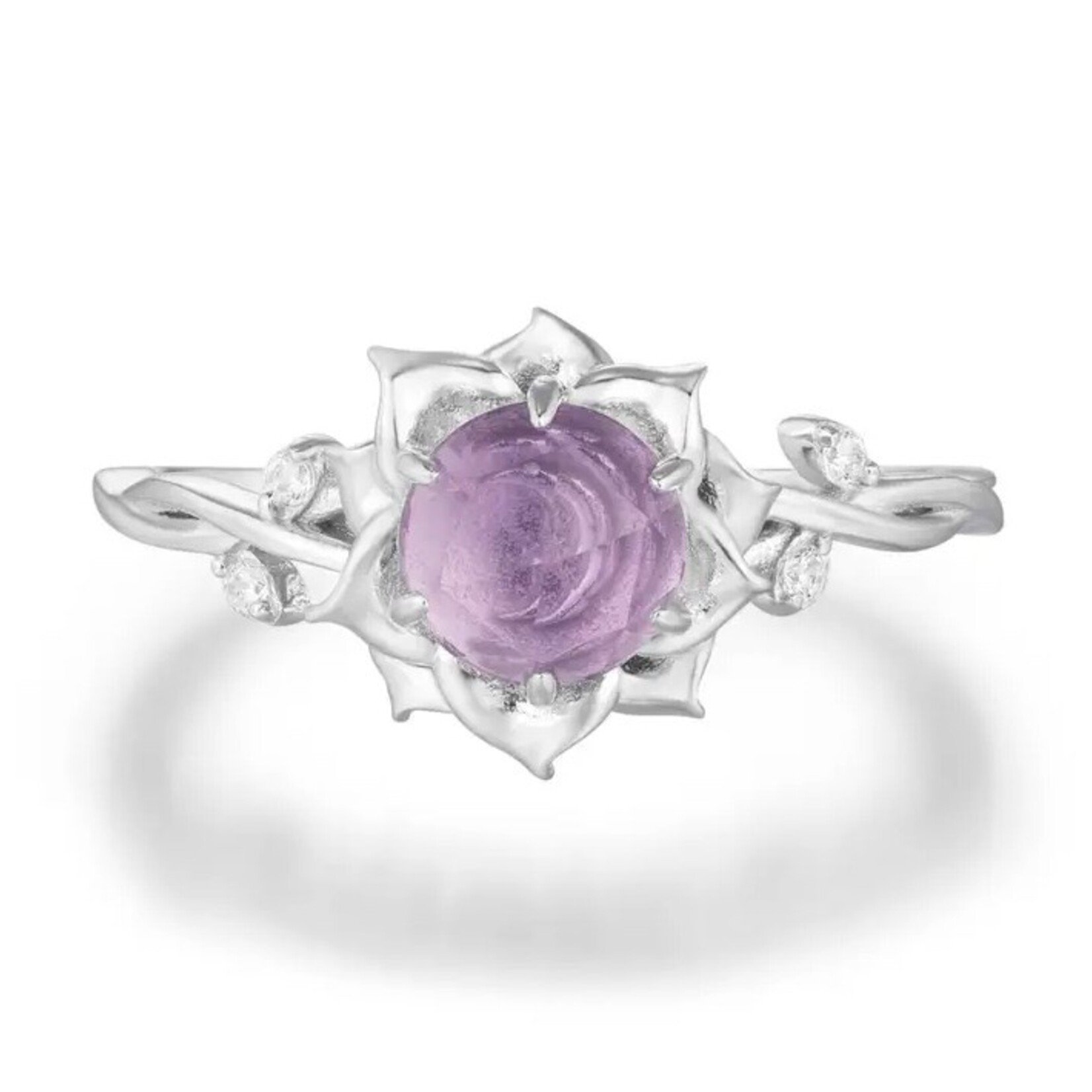 *Moonflower Amethyst Ring · White Gold Vermeil · 6