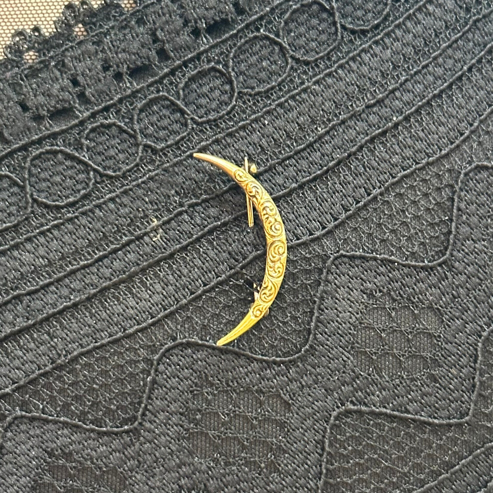 Reclaimed Gems Victorian Moon Pin | 14k Yellow Gold | Circa 1900