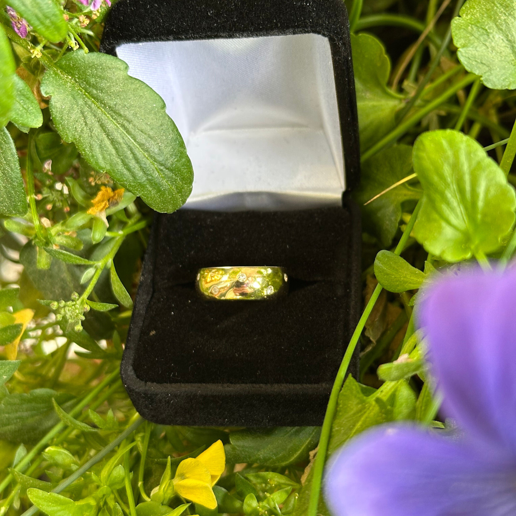 Reclaimed Gems Band with Natural Diamonds | 14k Yellow Gold | Size 6.5 | Dated 1968