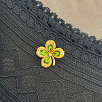 Reclaimed Gems Enamel 4 Leaf Clover Pin | Old Mine Cut Diamond | 14k/18k Yellow Gold | Circa 1900