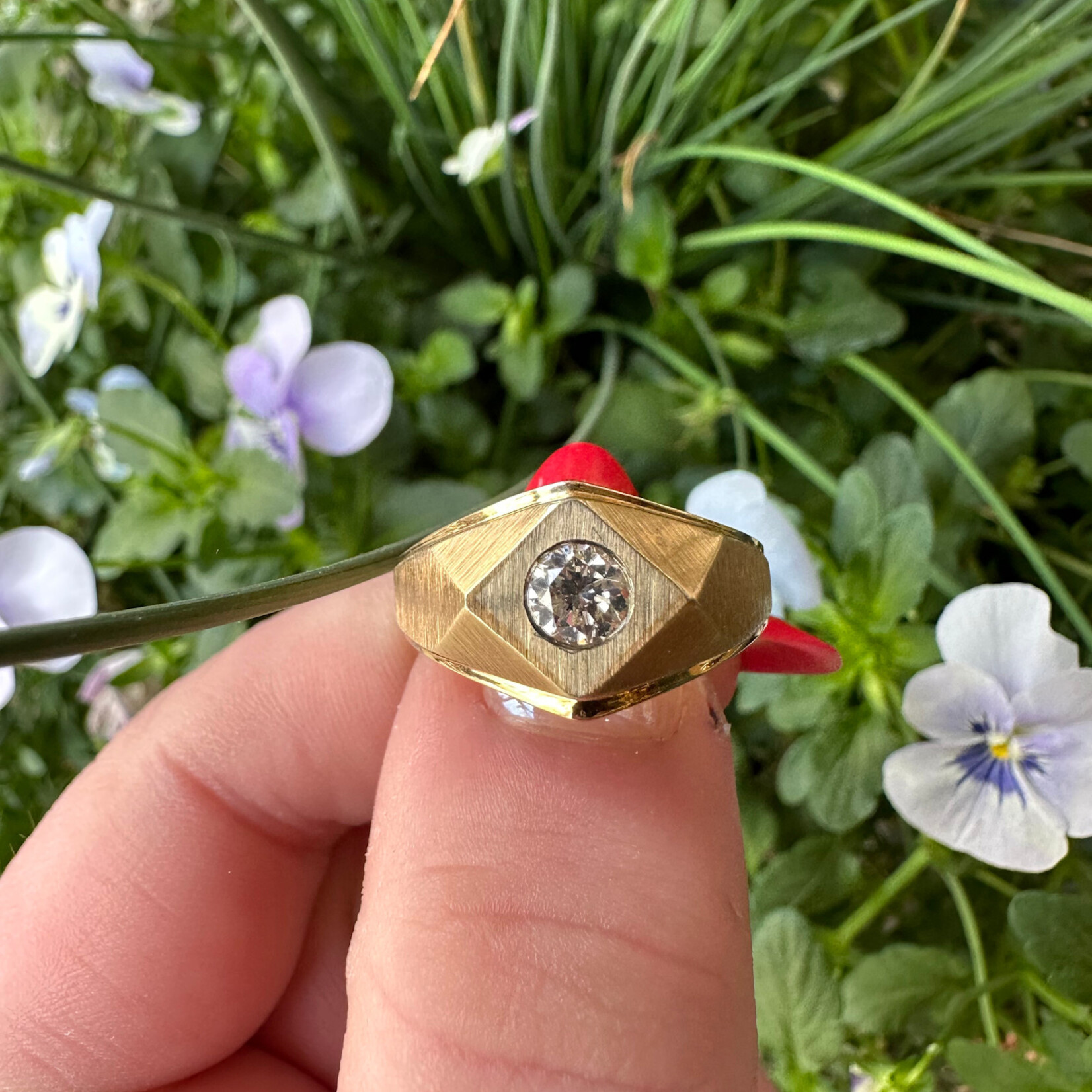 Reclaimed Gems Diamond Ring | 14k Yellow Gold | Size 10.75 | Circa 1970