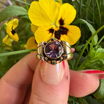 Synthetic Corundum Scroll Ring | 14k Yellow Gold | Size 8 | Circa 1940