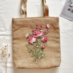 Quince Fables Jute Bag with Rose Ribbon Embroidery