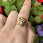 Lion Head with Diamond Eyes Ring | 14K Yellow Gold | Size 10 | Estate