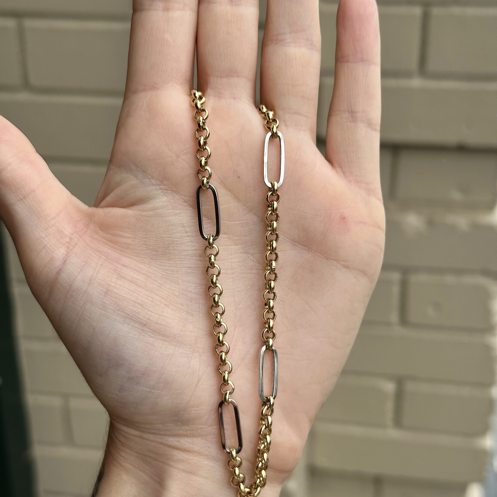 Paperclip and Rolo Chain | 14K White/Yellow Gold Two-Tone |18" | Estate