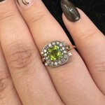 Reclaimed Gems Diamond & Peridot Ring | 14K Rose Gold & Sterling Silver | Size 9 | Estate