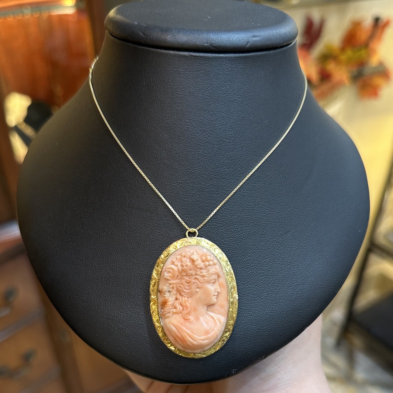 Reclaimed Gems Coral Cameo Pin/Pendant | 14K Yellow Gold | Estate