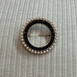 Reclaimed Gems French Cut Black Onyx & Pearl Brooch  | 14K Yellow Gold | Antique