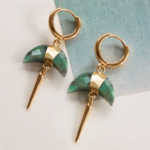 Crescent Horn Spike Emerald Huggies · 14K Gold Plating