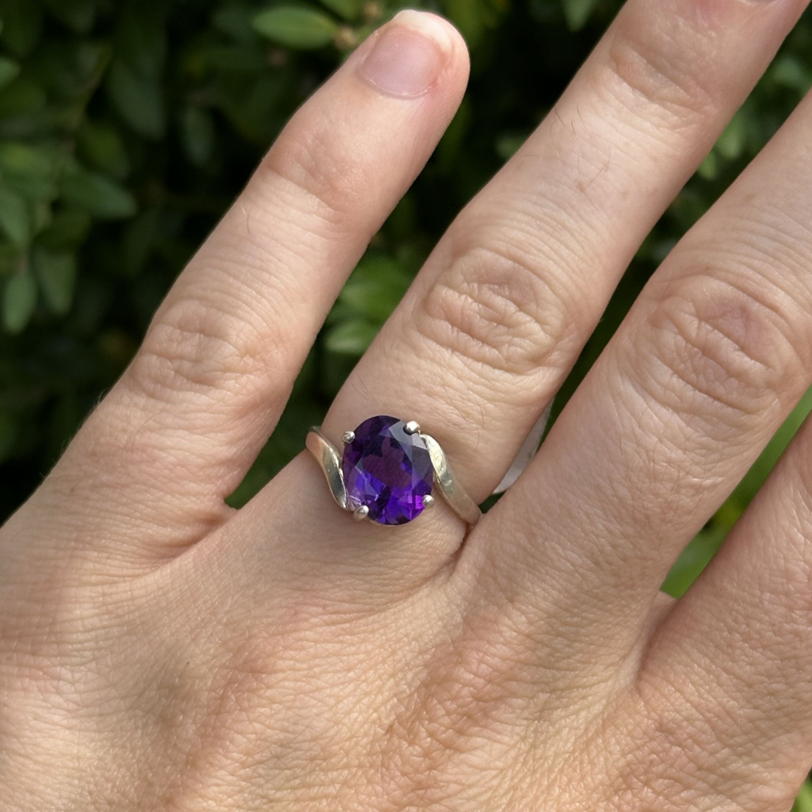 Amethyst 4-Prong Solitaire Ring | Sterling Silver | Size 5.5 | Estate