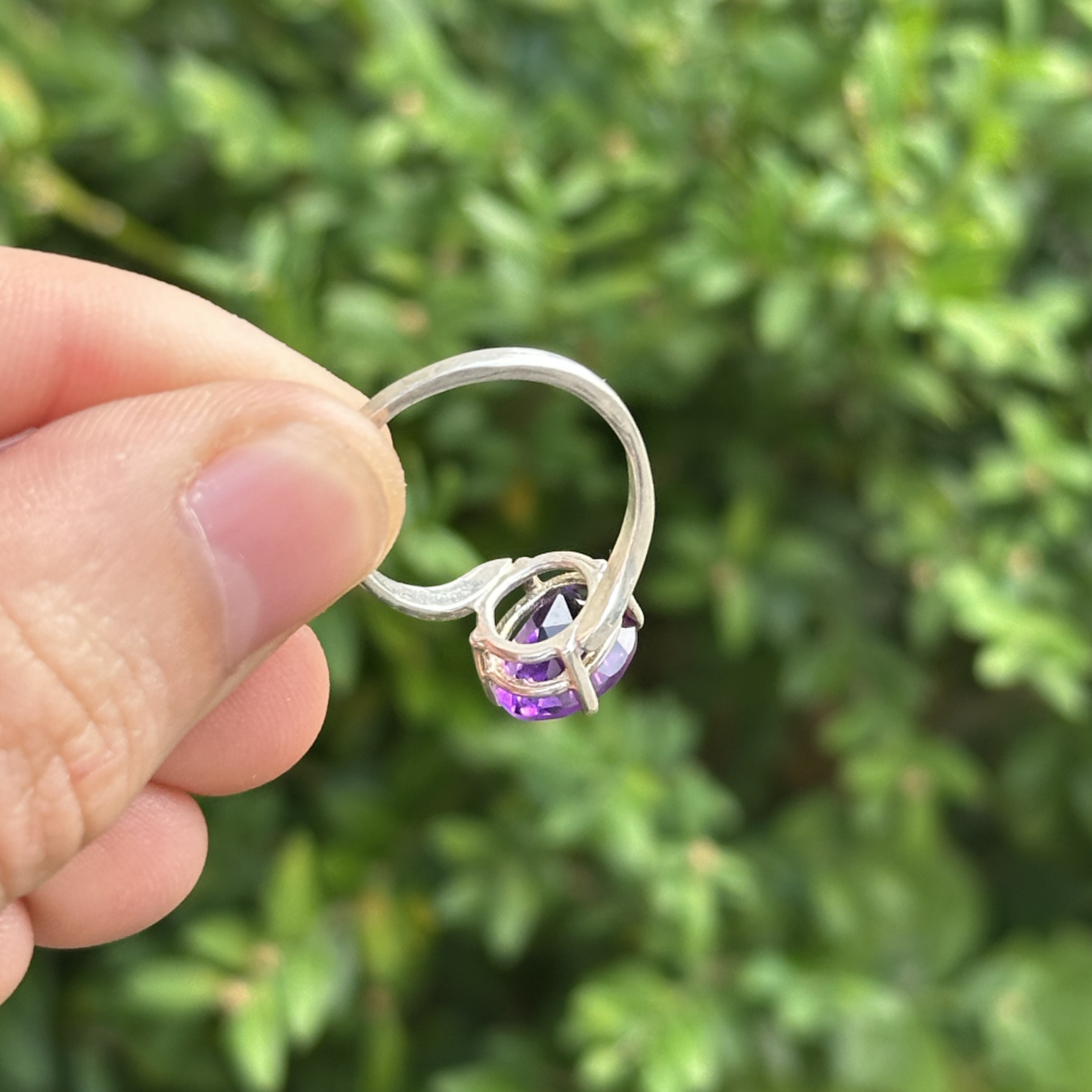 Amethyst 4-Prong Solitaire Ring | Sterling Silver | Size 5.5 | Estate