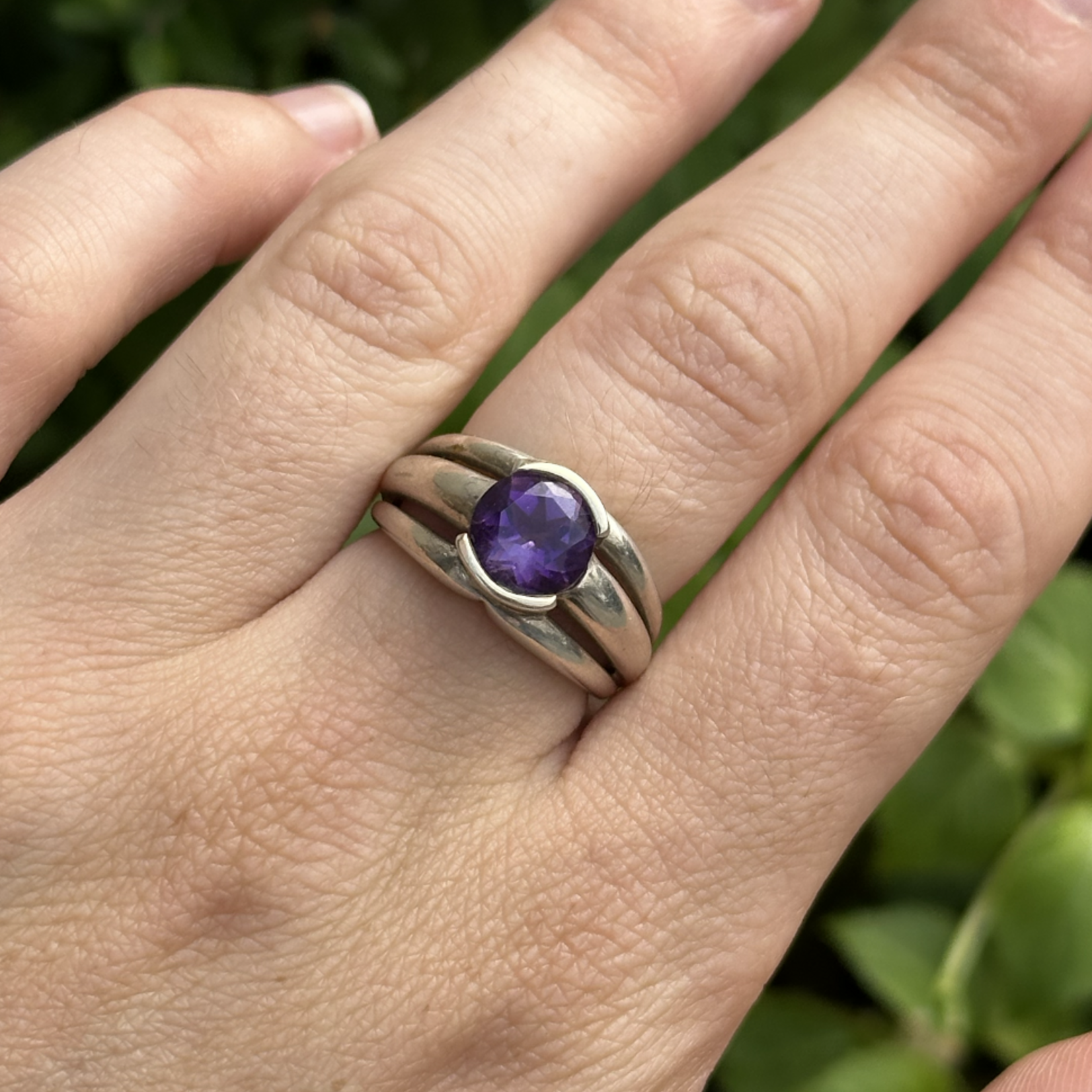 Round Faceted Amethyst Ring | Sterling Silver | Size 6 | Estate