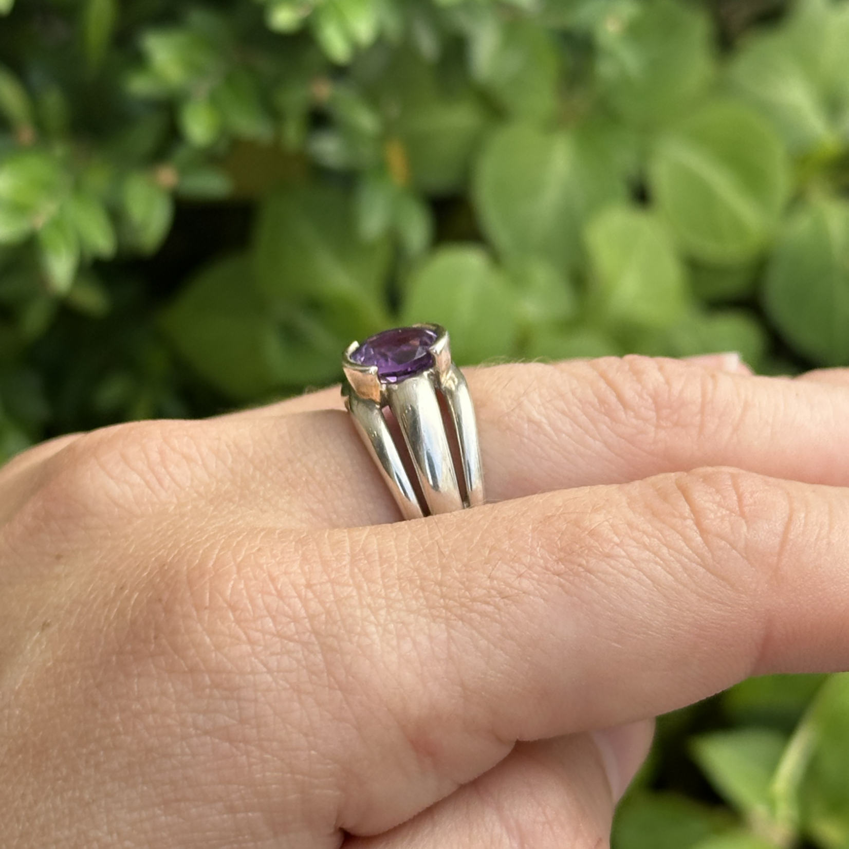 Round Faceted Amethyst Ring | Sterling Silver | Size 6 | Estate