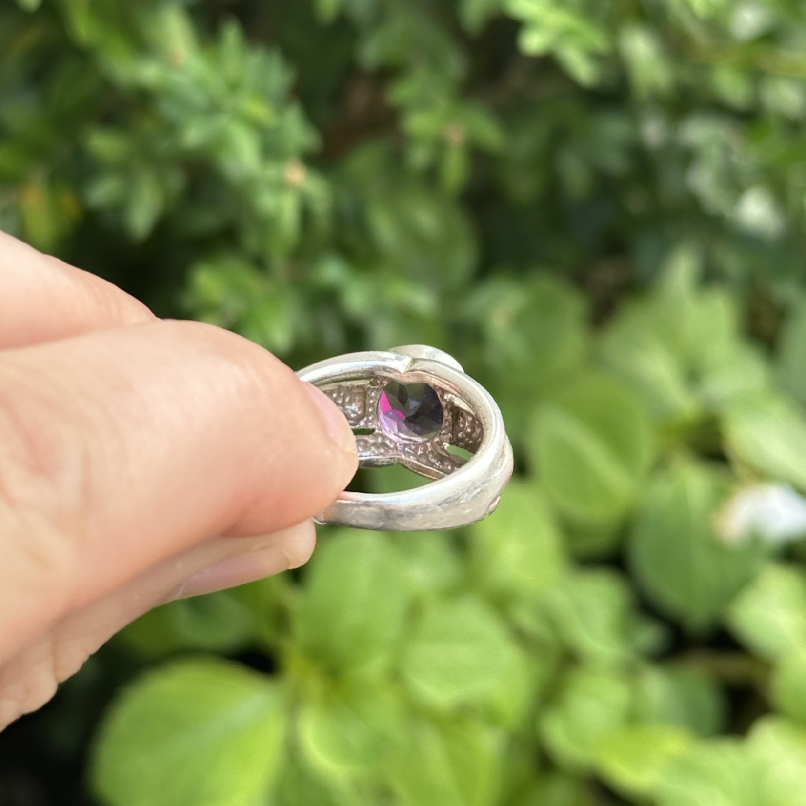 Round Faceted Amethyst Ring | Sterling Silver | Size 6 | Estate