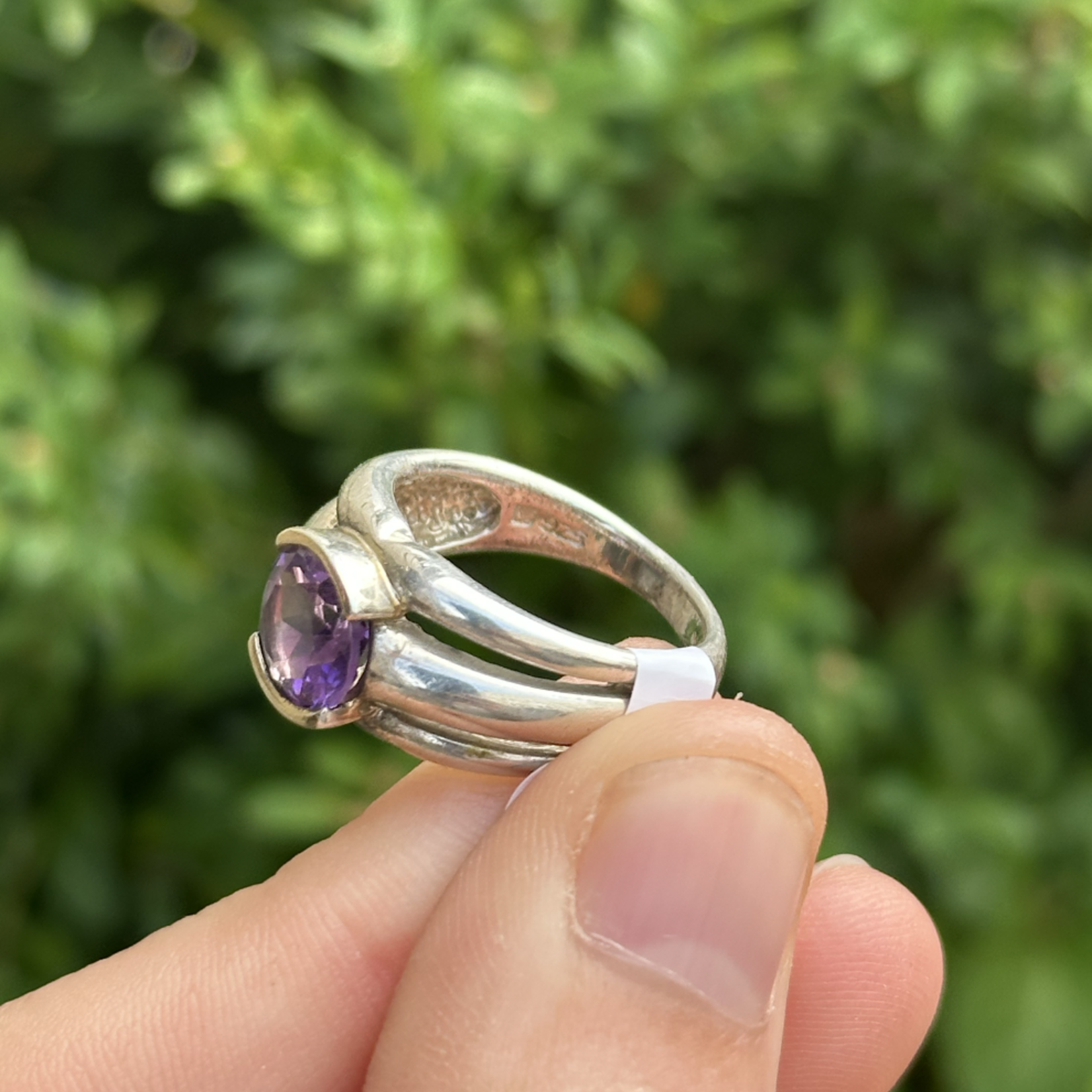 Round Faceted Amethyst Ring | Sterling Silver | Size 6 | Estate