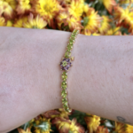 Peridot & Amethyst Flower Bracelet | 14K Yellow Gold | 8" | Estate