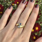 Sapphire & Diamond Bypass Heart Ring | 14K Yellow Gold | Size 7.25 | Estate