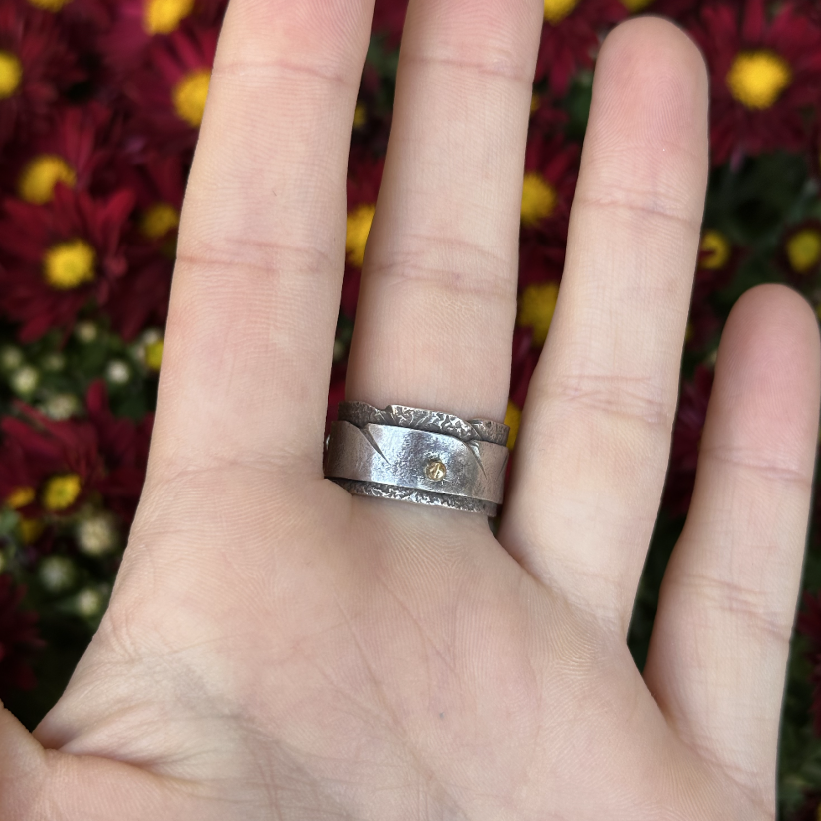 Turquoise & Coral Statement Ring | Sterling Silver & 18K Gold | Size 7 | Estate