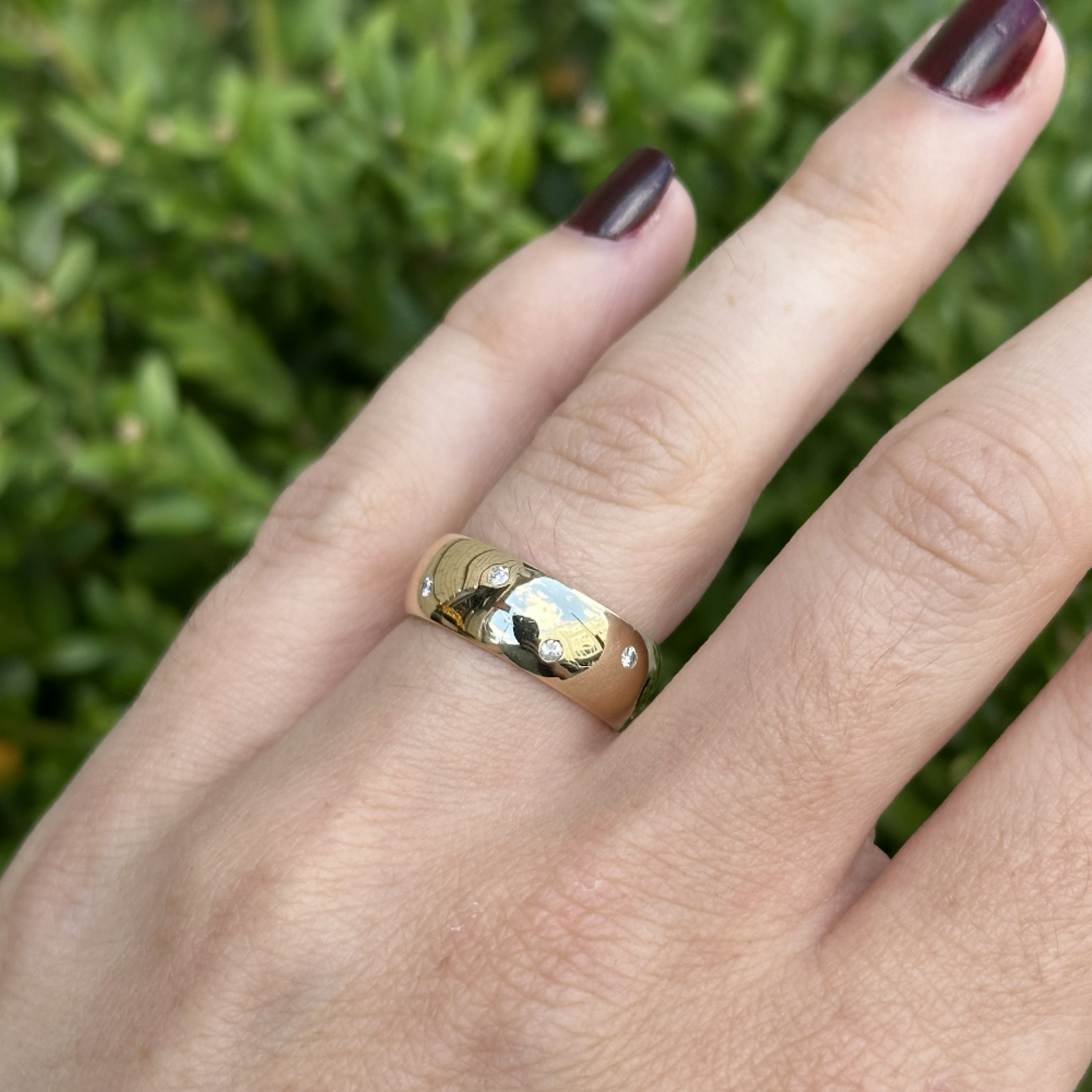 Reclaimed Gems Band with Natural Diamonds | 14k Yellow Gold | Size 6.5 | Dated 1968