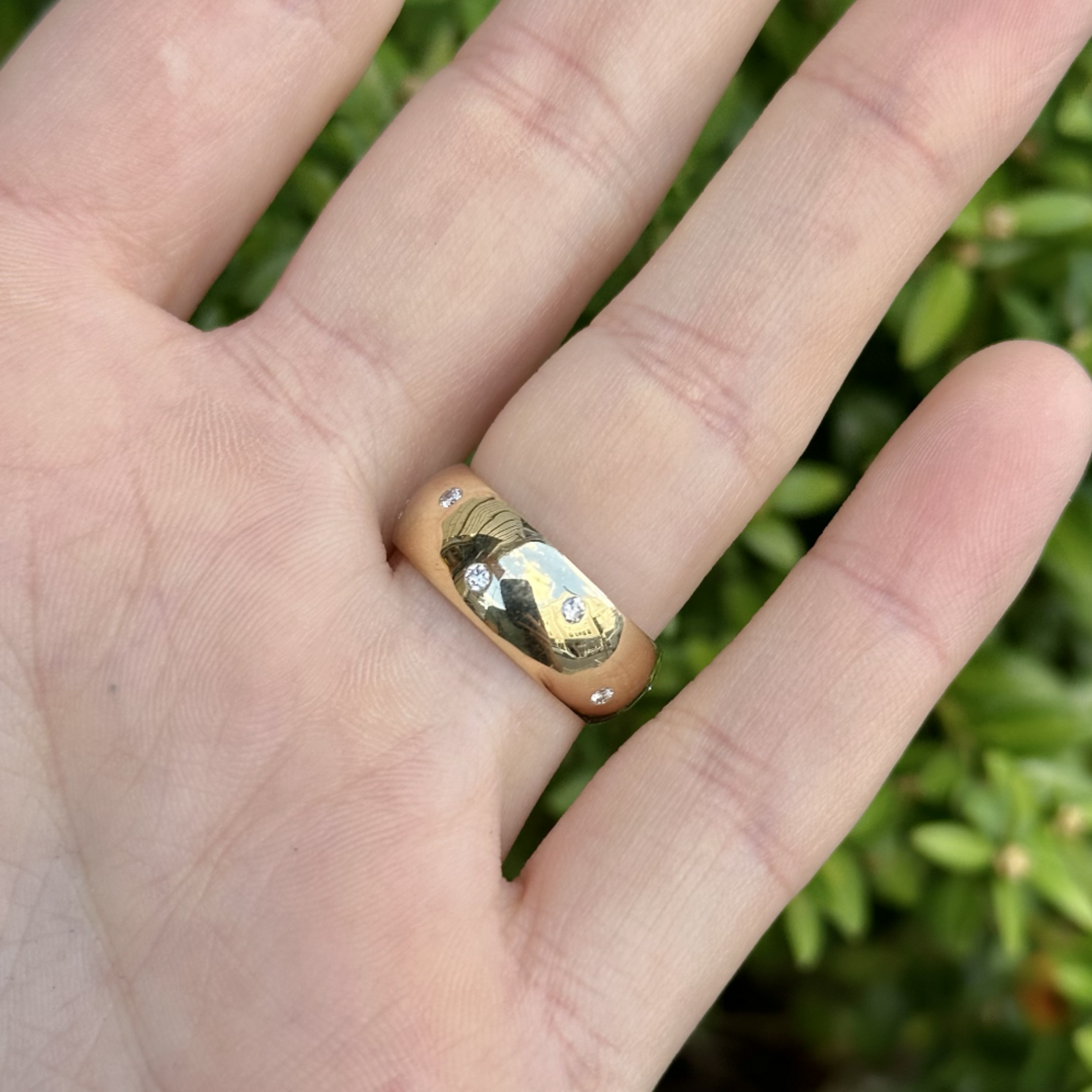 Reclaimed Gems Band with Natural Diamonds | 14k Yellow Gold | Size 6.5 | Dated 1968