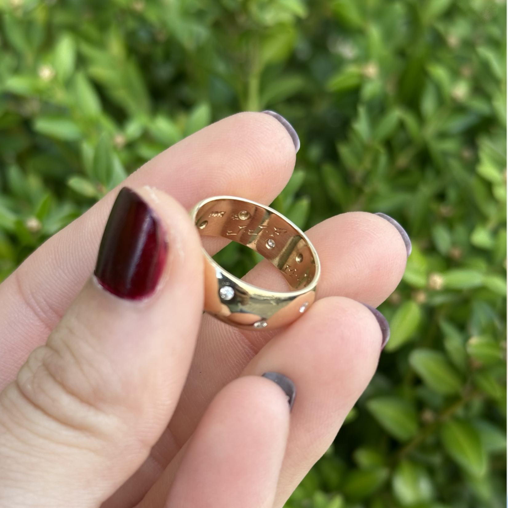 Reclaimed Gems Band with Natural Diamonds | 14k Yellow Gold | Size 6.5 | Dated 1968
