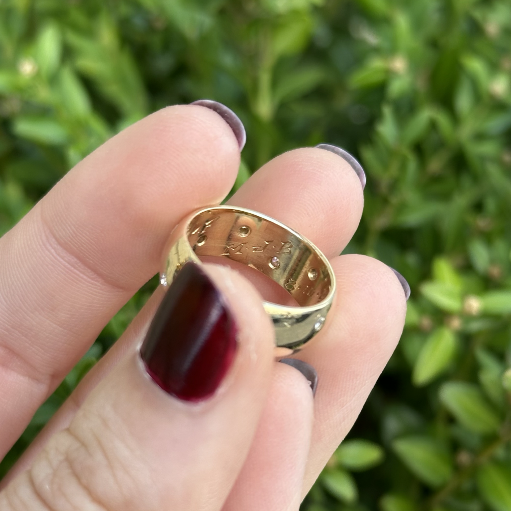 Reclaimed Gems Band with Natural Diamonds | 14k Yellow Gold | Size 6.5 | Dated 1968