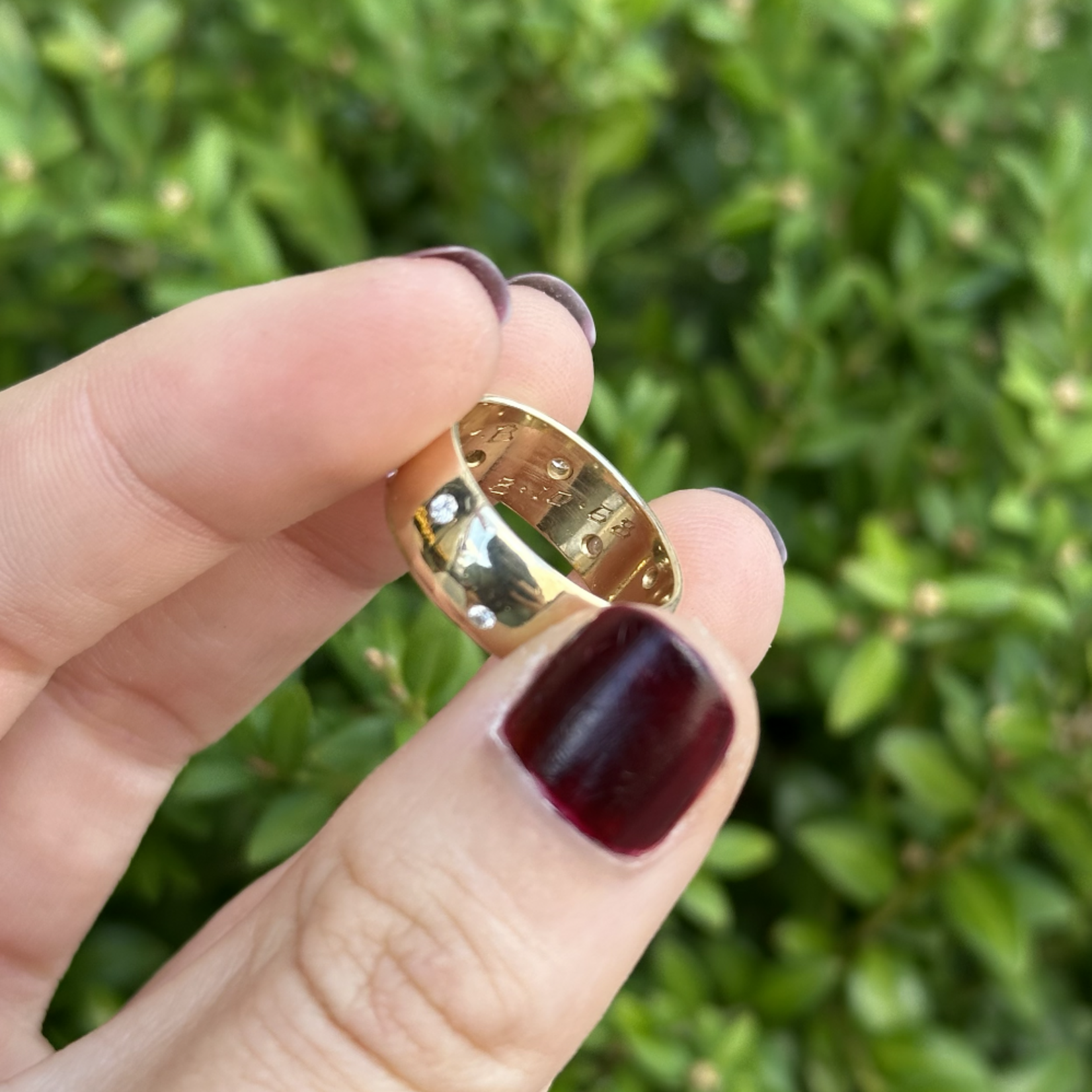 Reclaimed Gems Band with Natural Diamonds | 14k Yellow Gold | Size 6.5 | Dated 1968