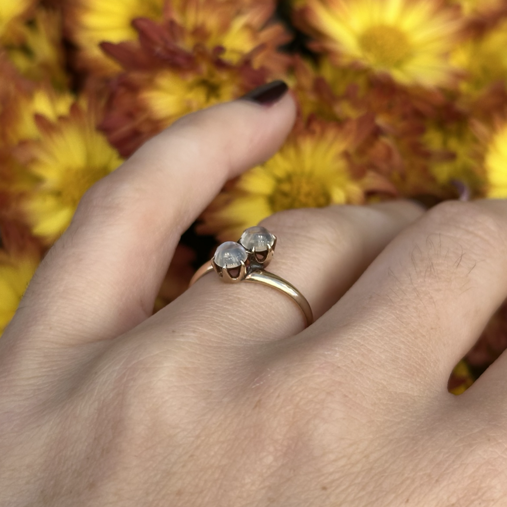 Reclaimed Gems Bypass Moonstone Ring |10k Yellow Gold | Size 6.75 | Circa 1890