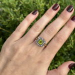 Reclaimed Gems Diamond & Peridot Ring | 14K Rose Gold & Sterling Silver | Size 9 | Estate