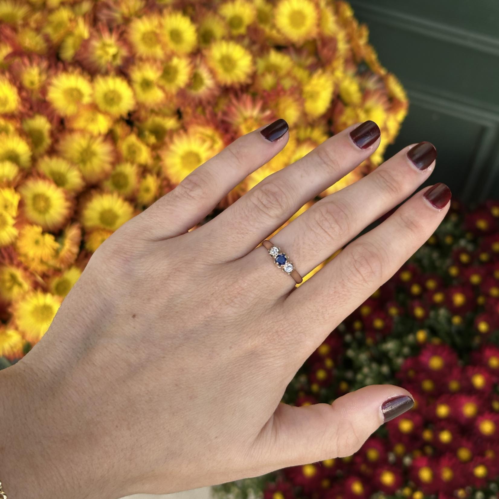 Reclaimed Gems Old Mine Cut Diamond & Sapphire Ring | 14k Yellow Gold | Size 7.5 | Circa 1900
