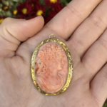 Reclaimed Gems Coral Cameo Pin/Pendant | 14K Yellow Gold | Estate