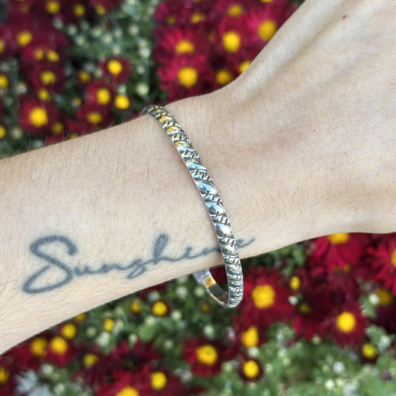 Textured Silver Bangle | Sterling Silver | 63.5mm | Estate