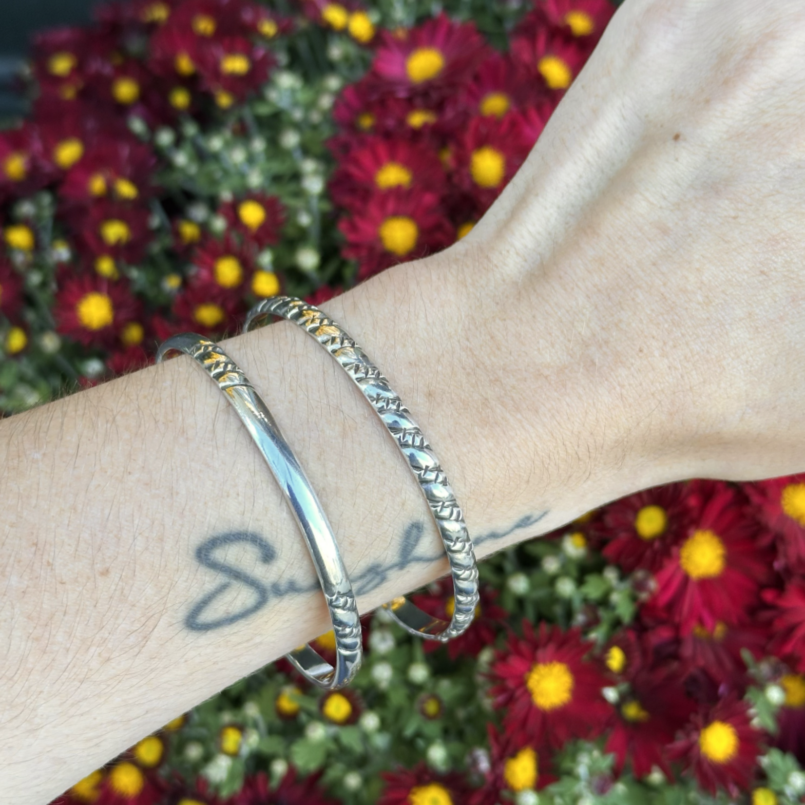 Textured Silver Bangle | Sterling Silver | 63.5mm | Estate