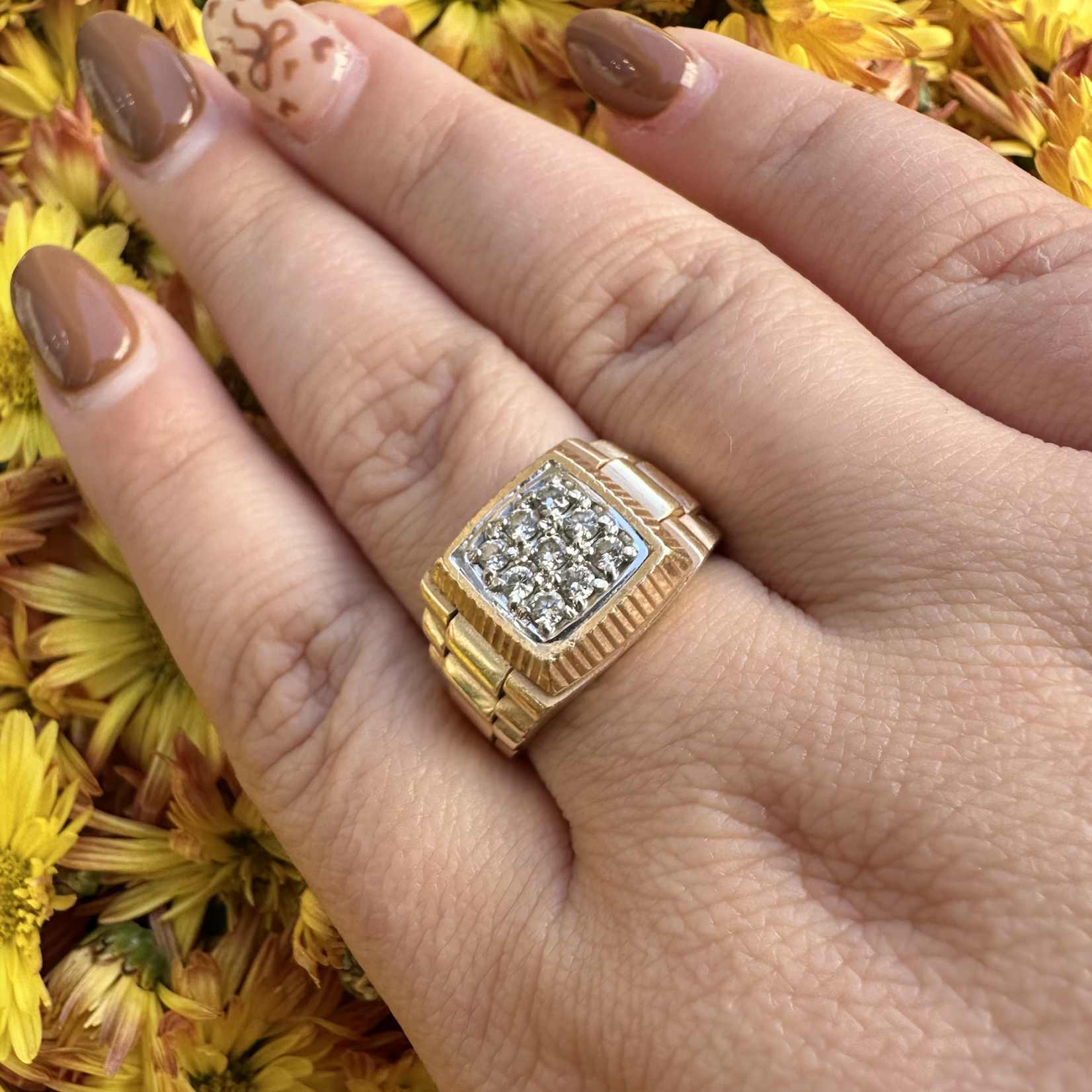 Watch Band Diamond Ring | 14K Yellow Gold | Size 10 3/4 | Estate