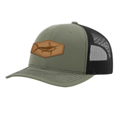 Olive Green Black Mesh Snapback Richardson - Leather Sword Patch Hat