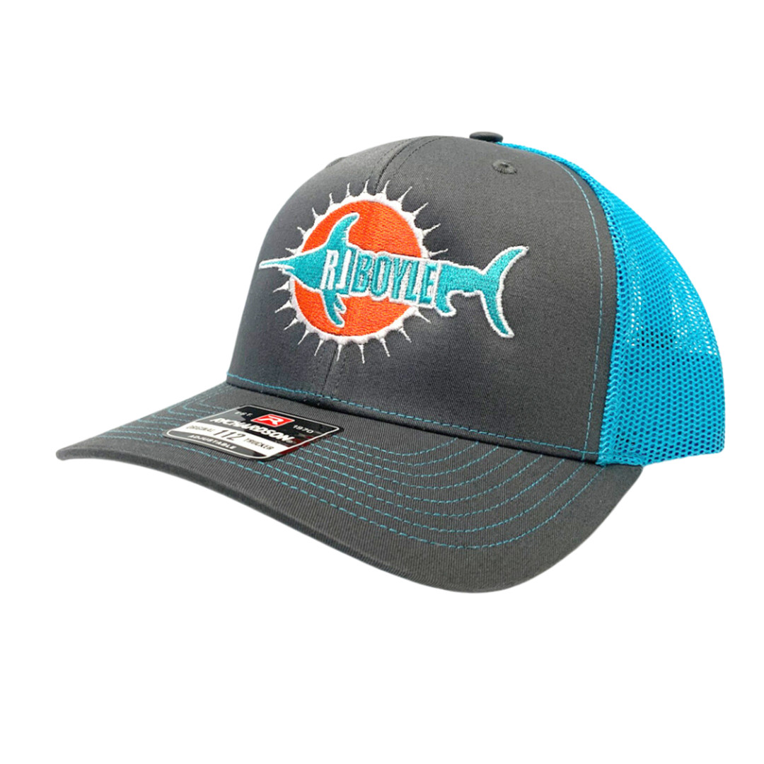 RJ Boyle Miami Dolphins - Charcoal/Neon Blue Mesh - Richardson Snapback Hat