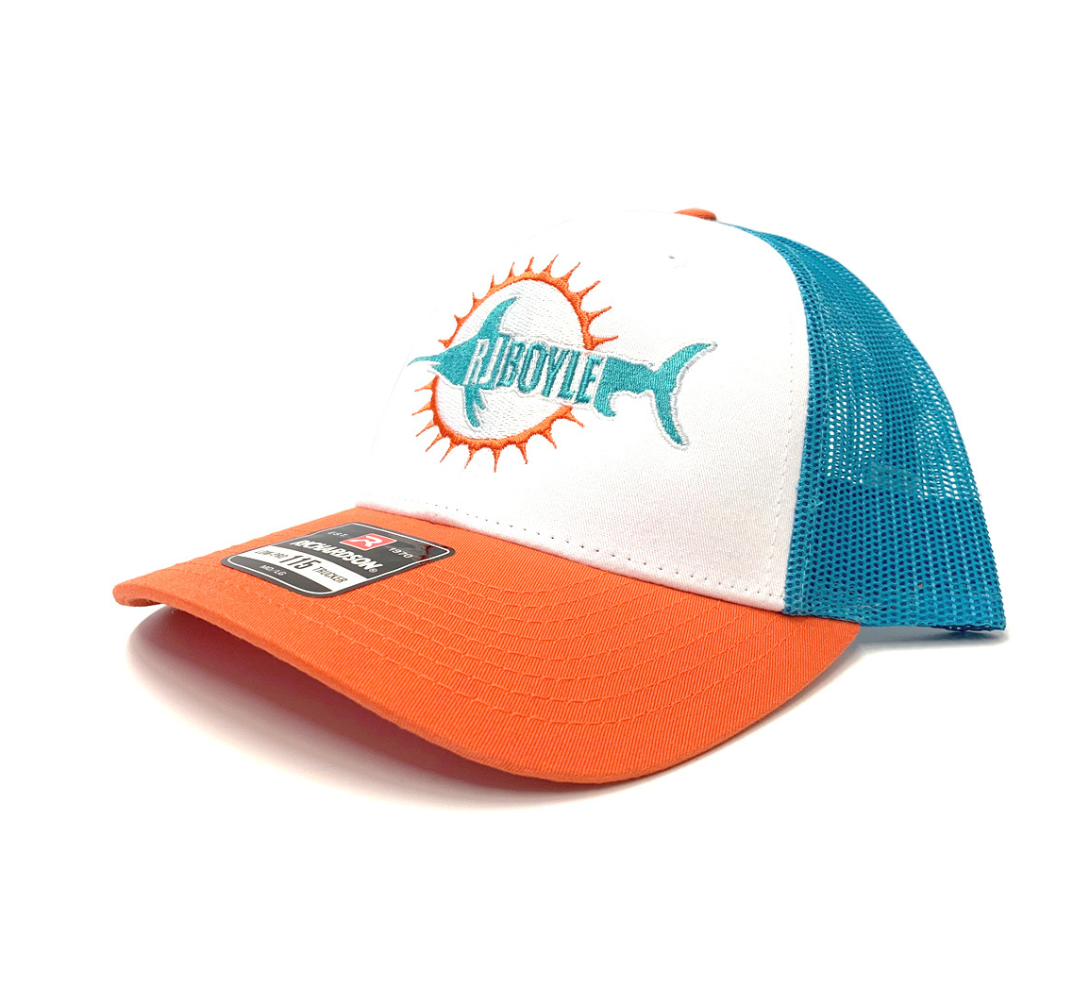 RJ Boyle Miami Dolphins - Orange/White Blue Mesh - Richardson Snapback Hat