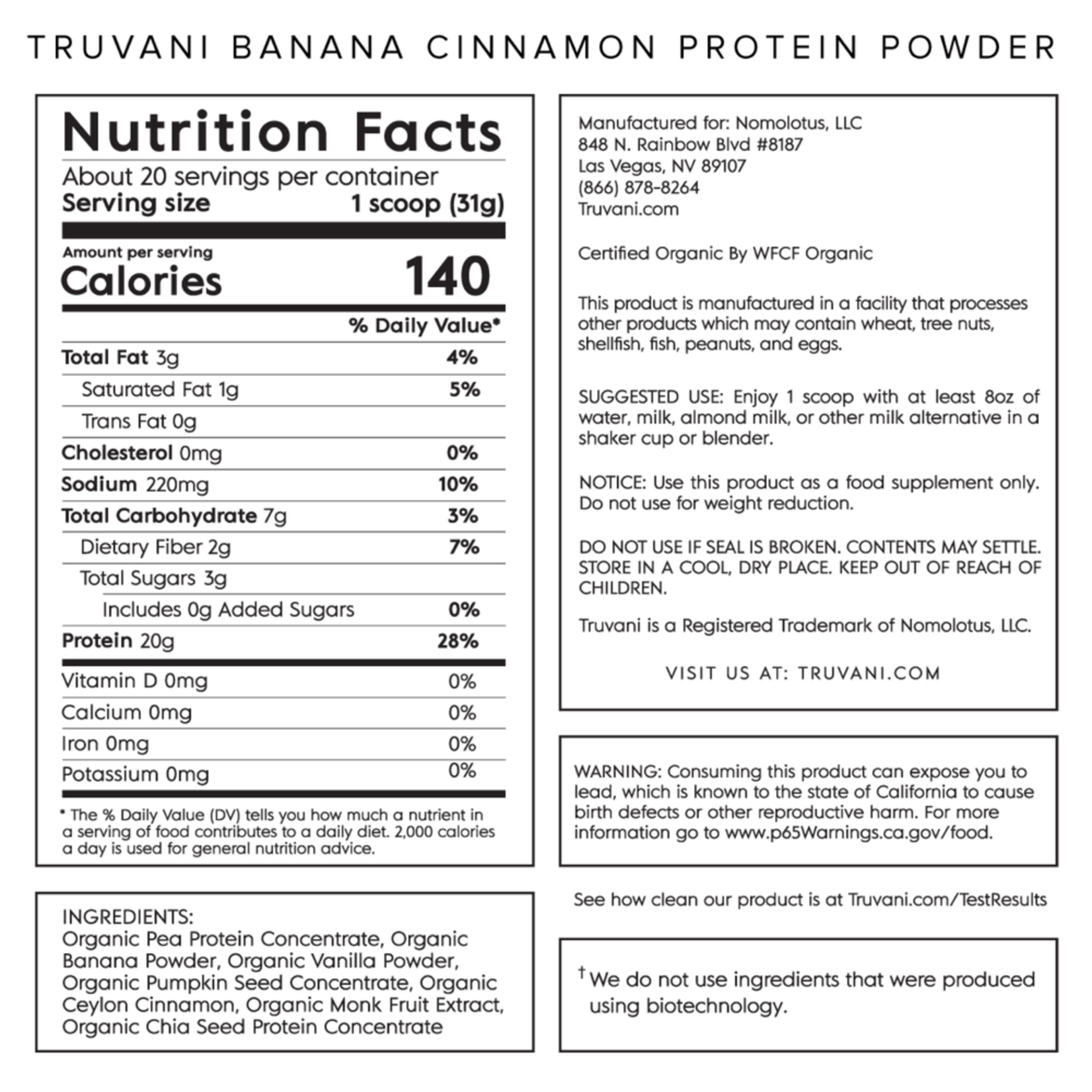 Truvani Truvani - Protein Banana Cinnamon - 20 Servings