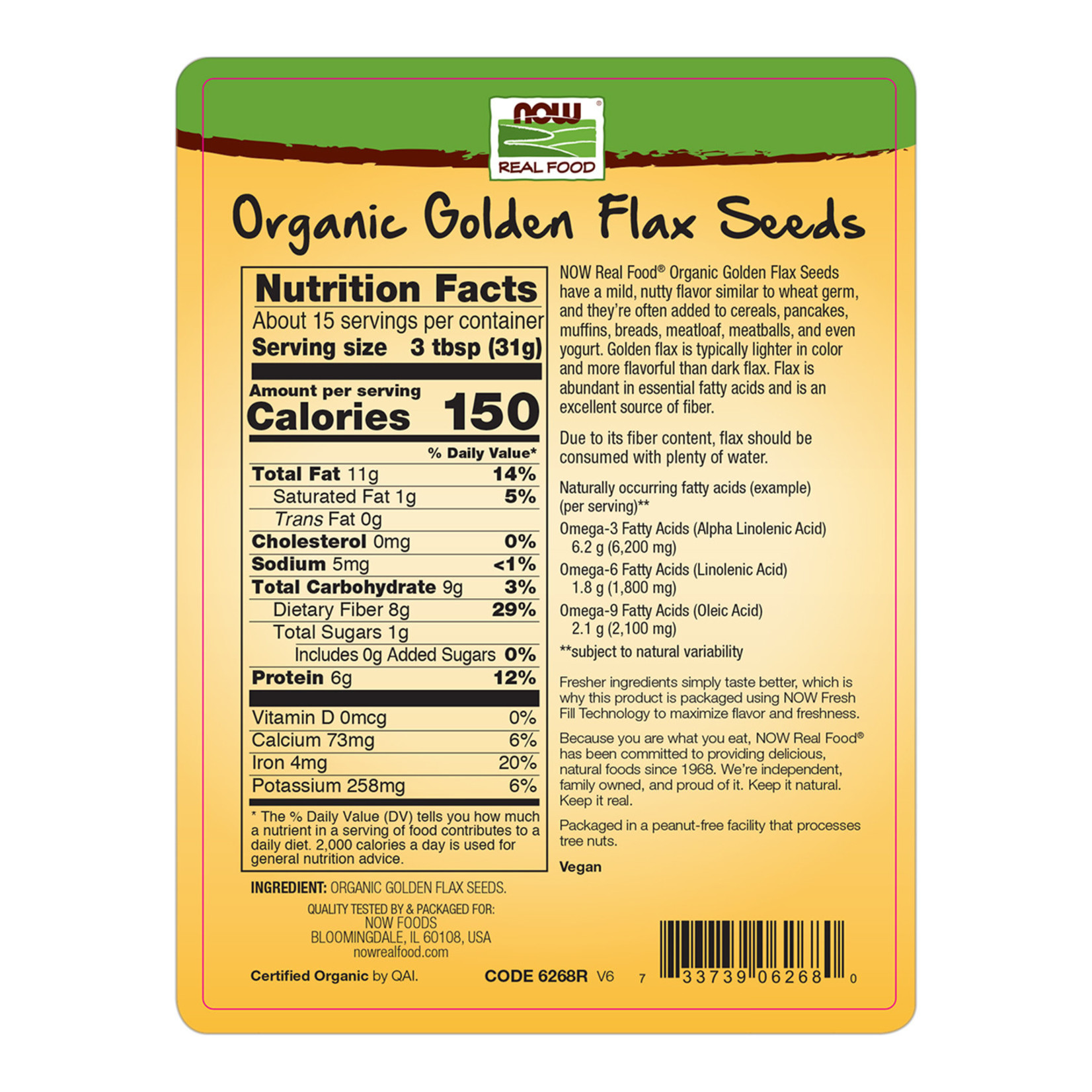 Now Now - Golden Flax Seeds Org - 16 oz