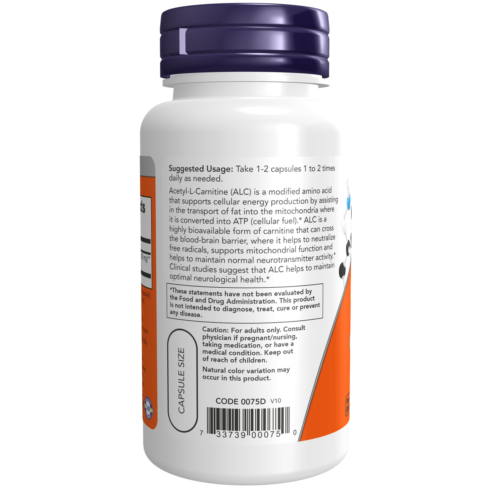 Now Now - Acetyl-L-Carnitine 500 mg - 100 Veg Capsules