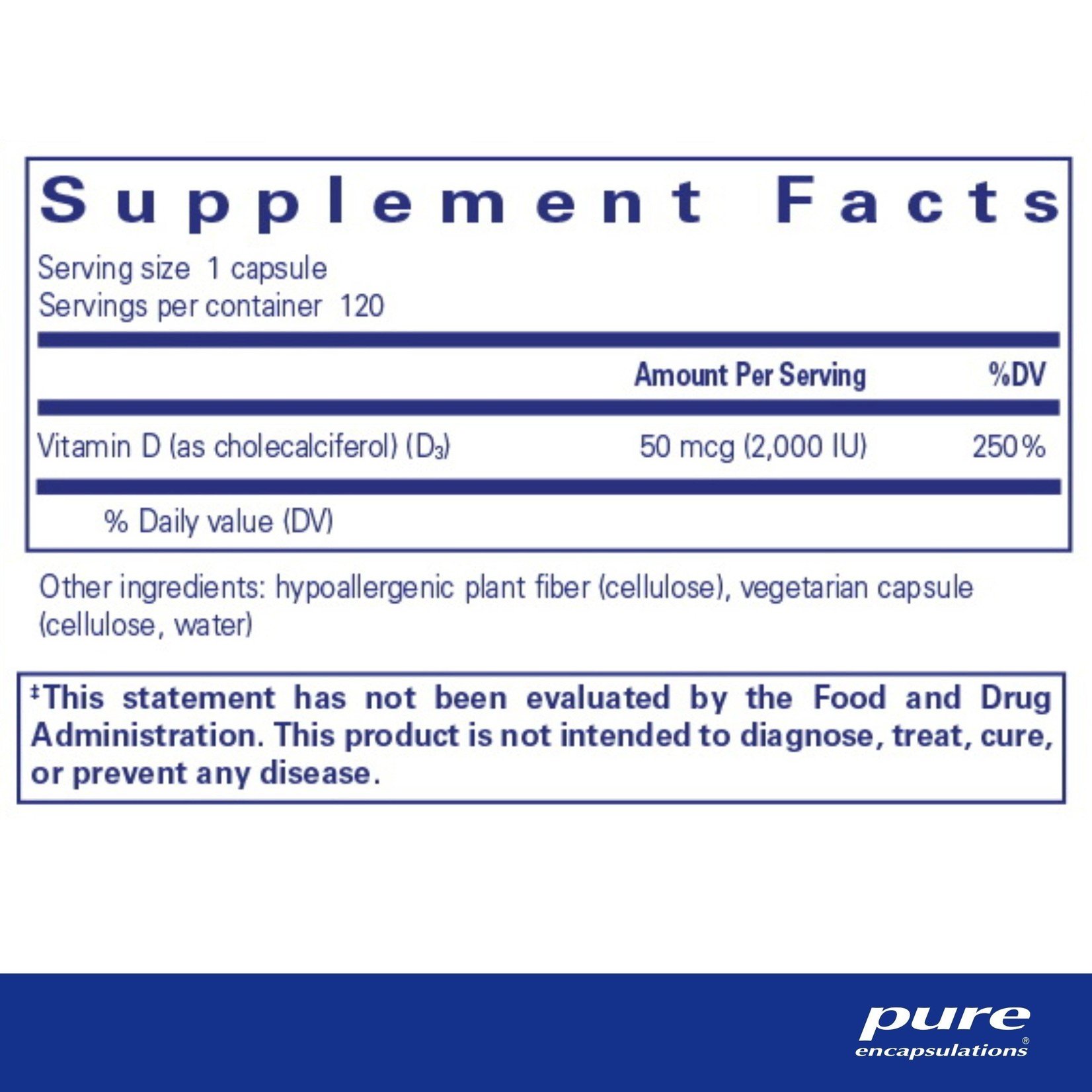 Pure Encapsulations Pure Encapsulations - Vitamin D3 Vegan 2,000 IU - 120 Capsules