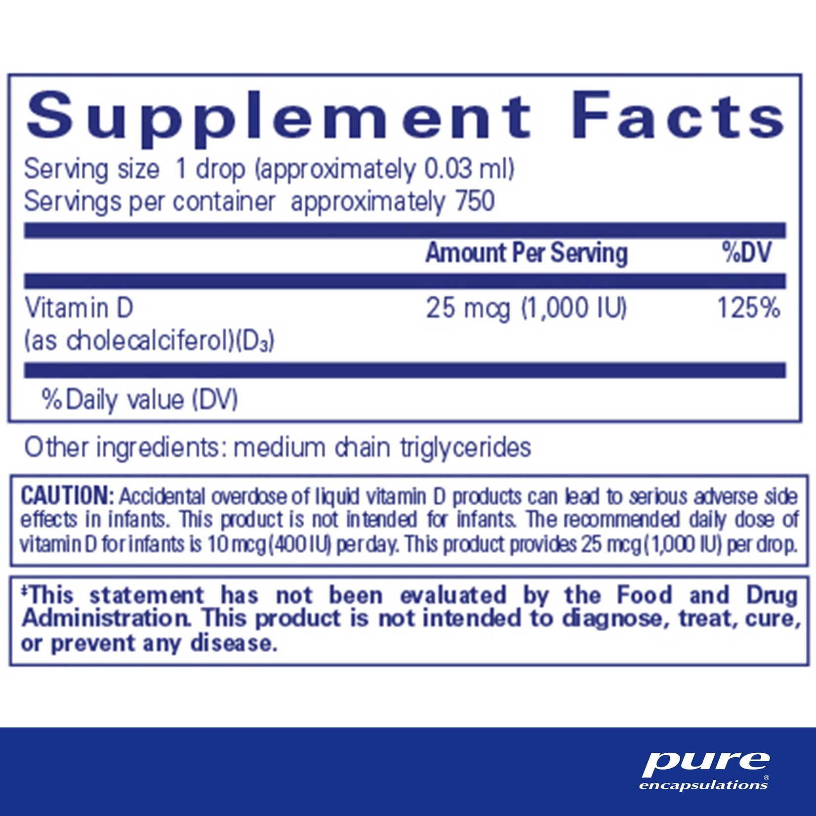 Pure Encapsulations Pure Encapsulations - D3 Liquid 1000 IU Per Drop - 22.5 mL