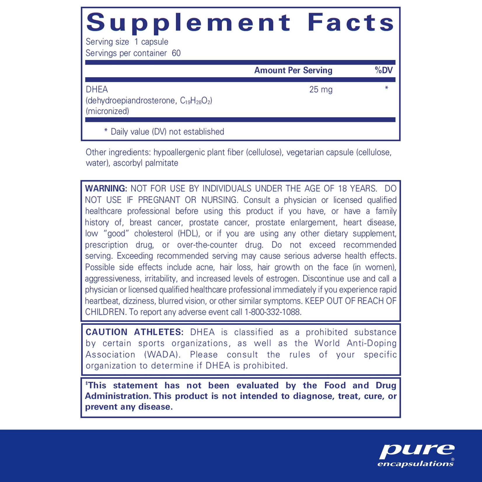 Pure Encapsulations Pure Encapsulations - Dhea 25 mg - 60 Capsules