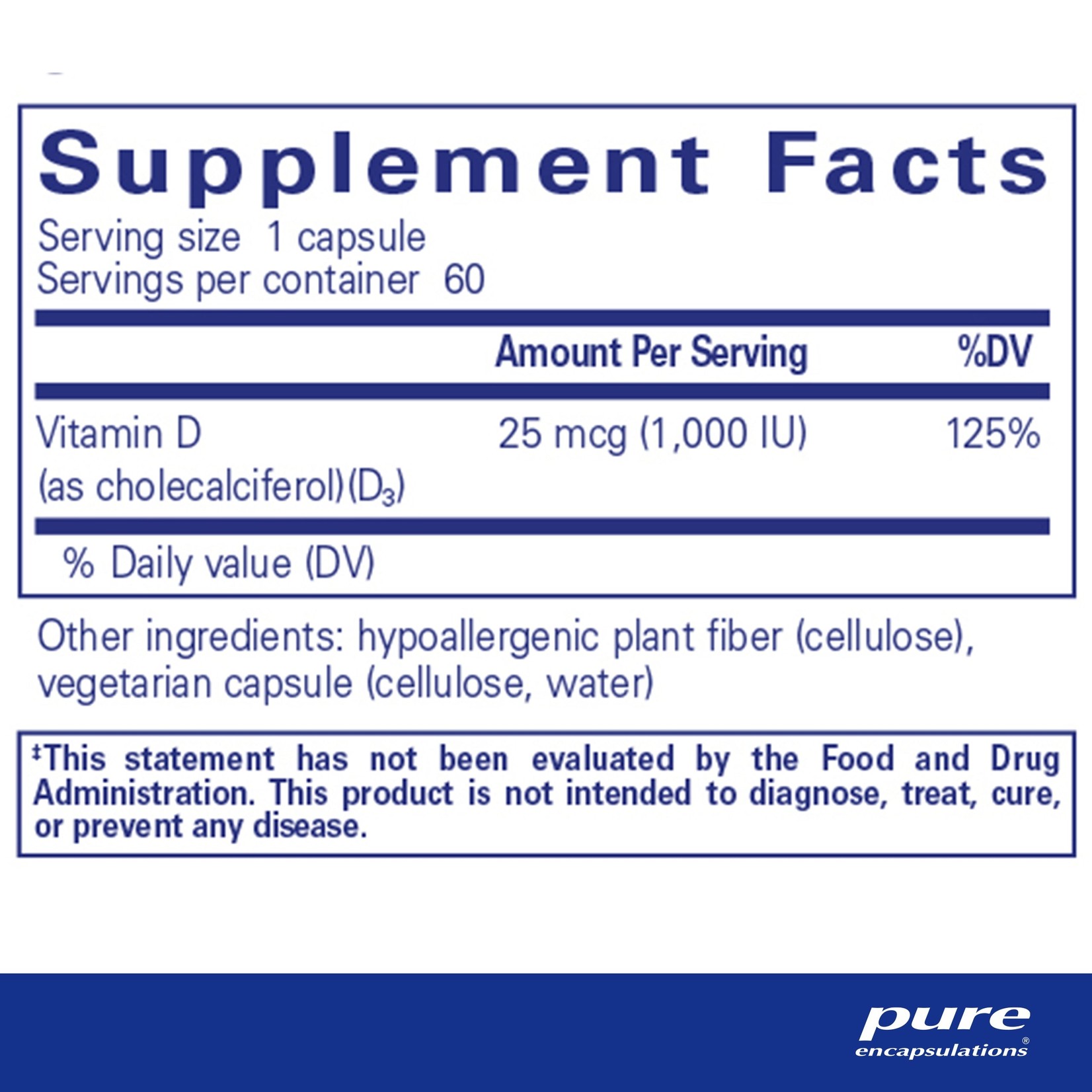 Pure Encapsulations Pure Encapsulations - Vitamin D3 1,000 IU - 120 Veg Capsules