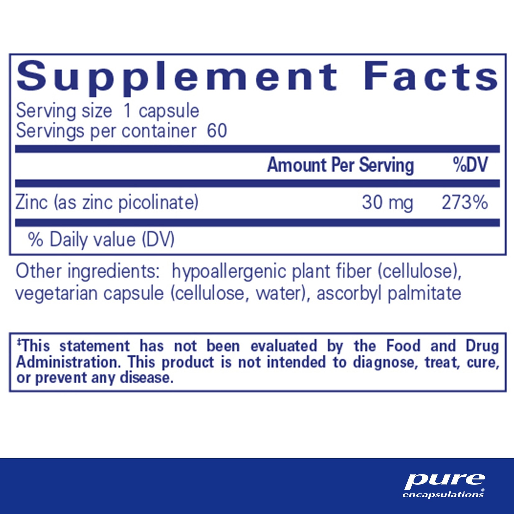 Pure Encapsulations Pure Encapsulations - Zinc 30 - 60 Veg Capsules