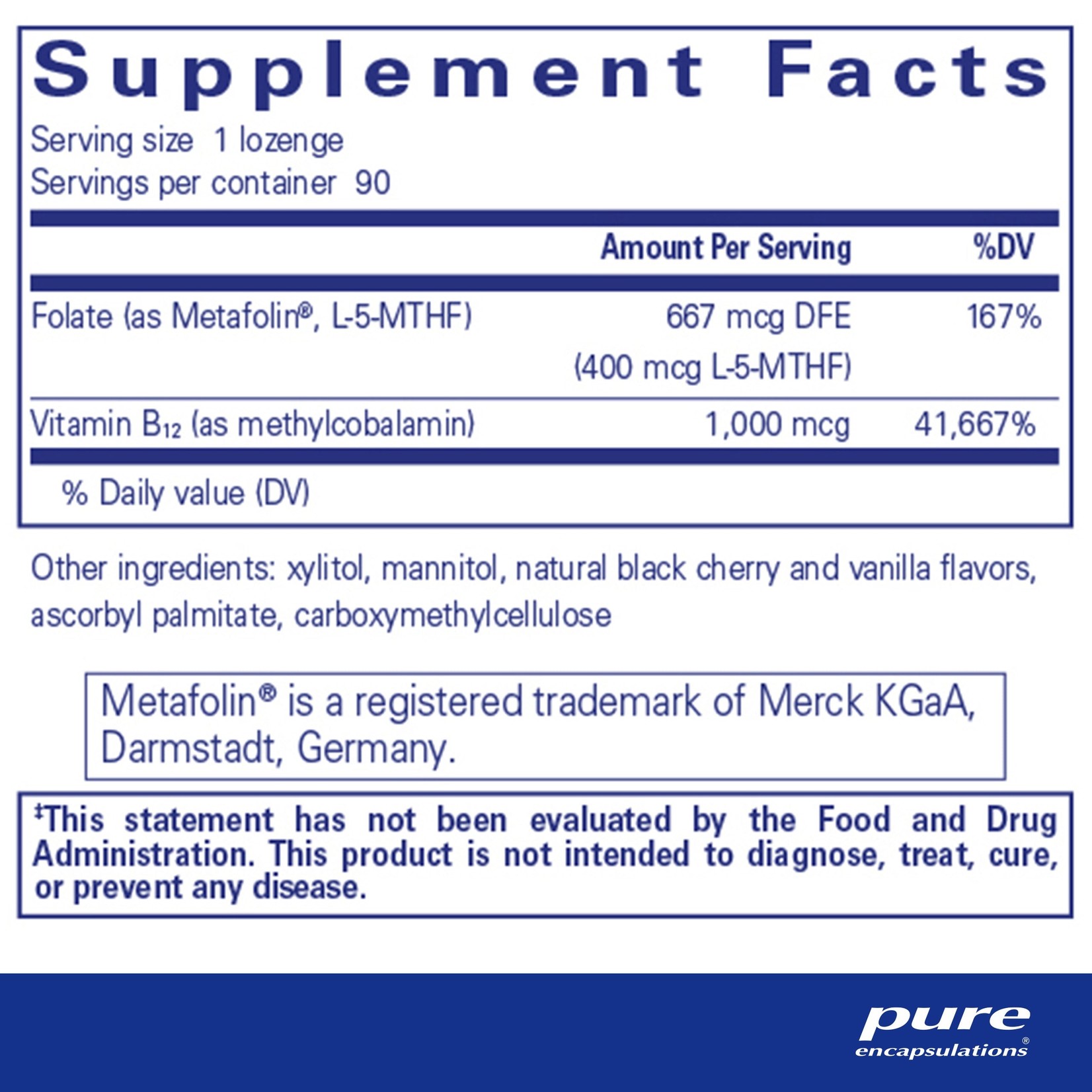 Pure Encapsulations Pure Encapsulations - B12 Folate Melt - 90 Lozenges