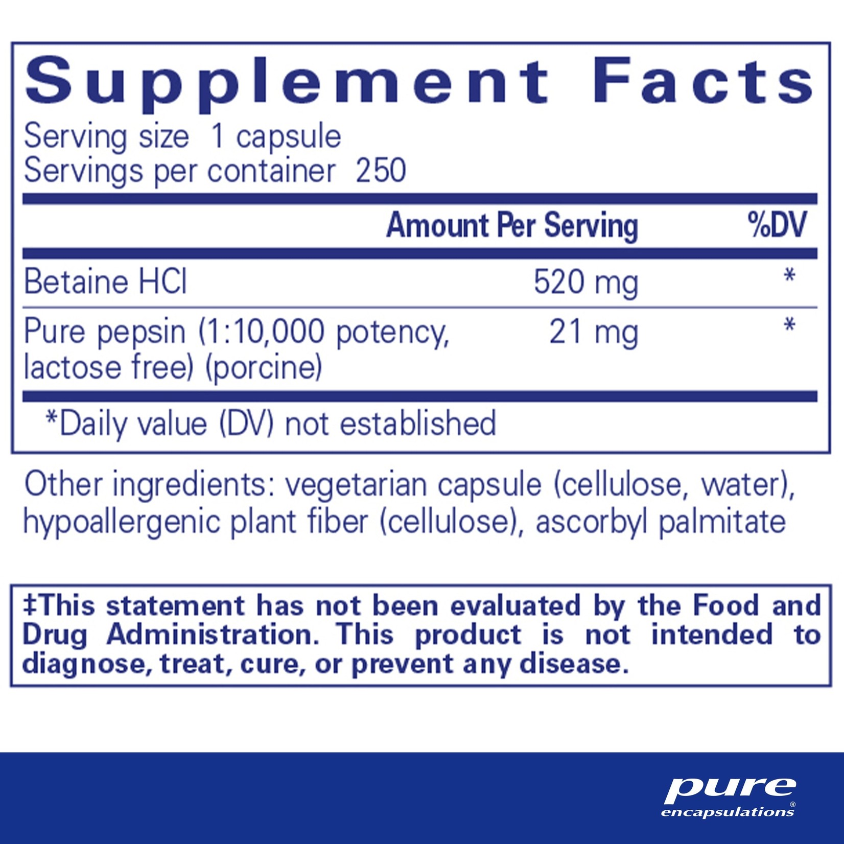 Pure Encapsulations Pure Encapsulations - Betaine Hcl - 250 Capsules